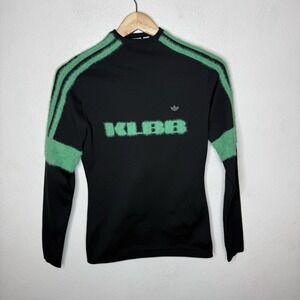 Adidas Long Sleeve Tee Black Green Soft Texture Detail KLBB Womens Small Sweater